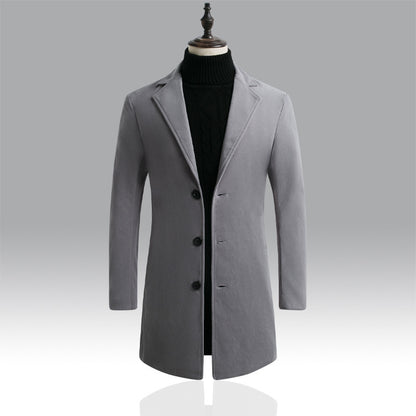 Long trench coat men's Korean style slim woolen coat