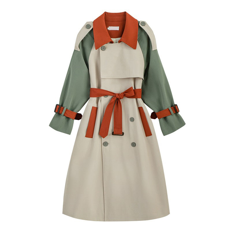 Women's loose long retro trench coat