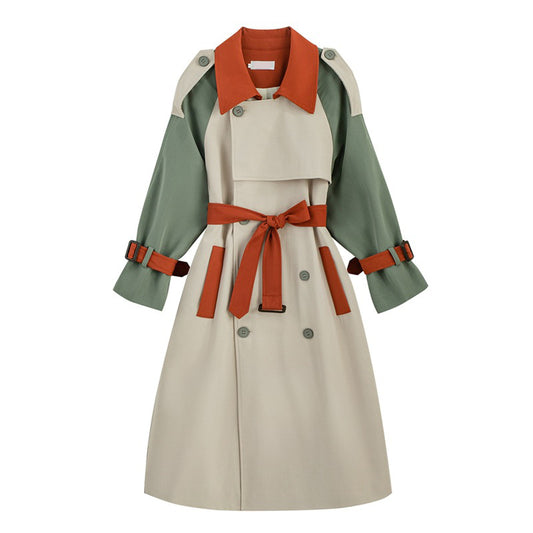 Women's loose long retro trench coat
