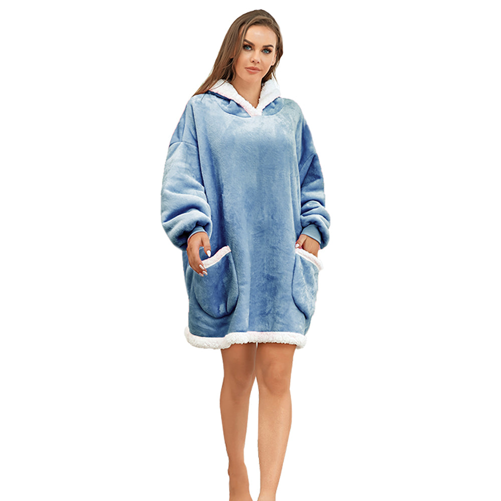RONGTAI Oversized Wearable Pajamas With Big Pockets,Soft Plush Sweatshirt Hooded Popular Tops One Size Fits