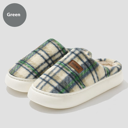 Women's Home Comfortable Warm Striped Toe Cap Cotton Slippers