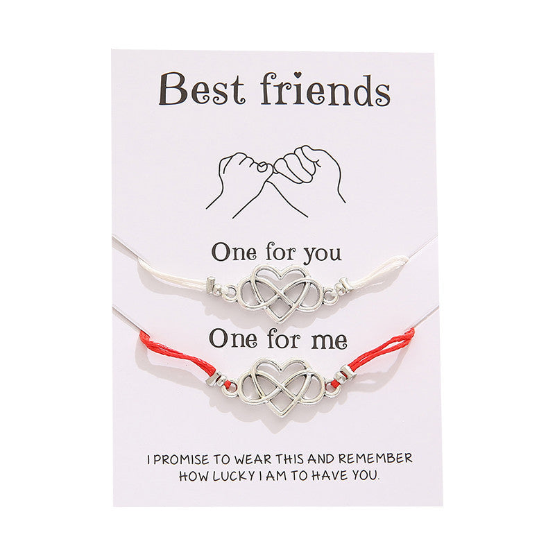 Best Friends Infinity Heart Bracelet - Adjustable Friendship Card Bracelet Set