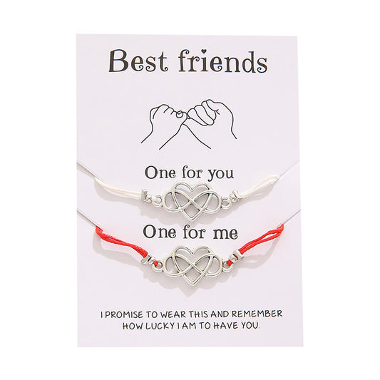 Best Friends Infinity Heart Bracelet - Adjustable Friendship Card Bracelet Set