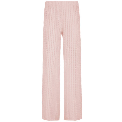 Resort-style Textured Hollow-out Loose-fitting Solid-color Casual Pants