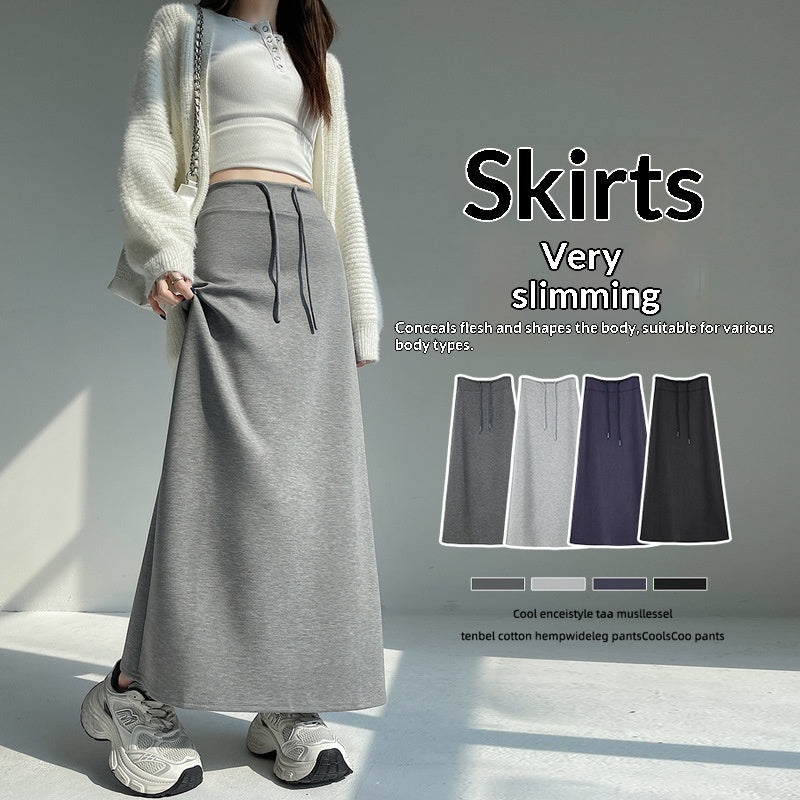 Gray Athletic High-waist Straight-leg Slit A-line Maxi Skirt