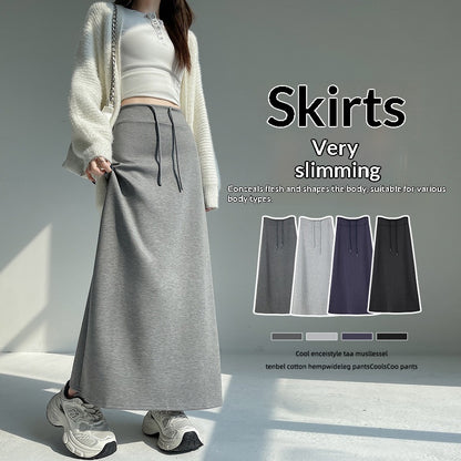 Gray Athletic High-waist Straight-leg Slit A-line Maxi Skirt