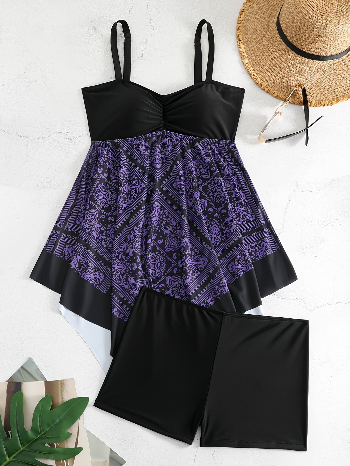 Plus Size Tribal Print One-Piece Swimsuit - Off Shoulder Bandeau Swimwear for Women