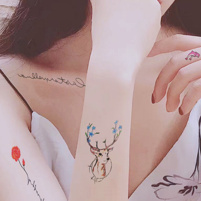 Wholesale small fresh tattoo stickers South Korea tattoo flowers eyebrow butterfly English cartoon face tattoo stickers 60