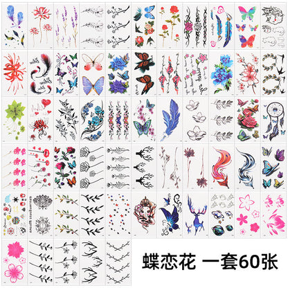 Wholesale small fresh tattoo stickers South Korea tattoo flowers eyebrow butterfly English cartoon face tattoo stickers 60