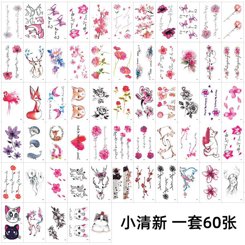 Wholesale small fresh tattoo stickers South Korea tattoo flowers eyebrow butterfly English cartoon face tattoo stickers 60