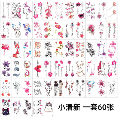 Wholesale small fresh tattoo stickers South Korea tattoo flowers eyebrow butterfly English cartoon face tattoo stickers 60