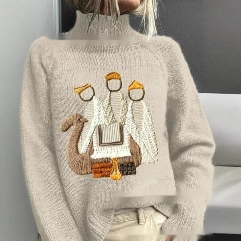 High-neck Christmas Lapel Totem Long-sleeve Sweater