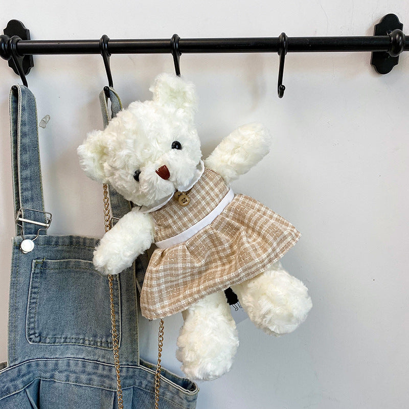 Creative Teddy Bear Chain Plush One Shoulder Messenger Bag