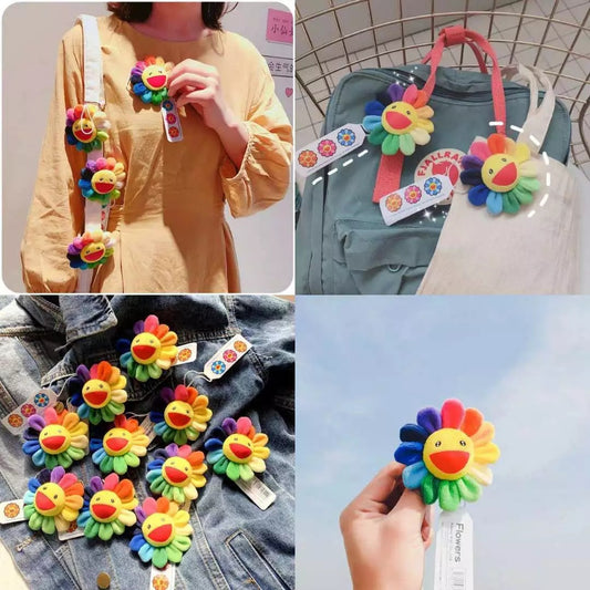 Korean Ins Sunflower Brooch Accessories Colorful Smiley Japanese Style Pendant Small Pin Clothes Bag and Other Decorations