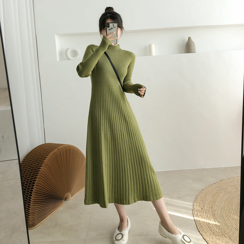 A-line Mid-length Slim Knit Dress Women