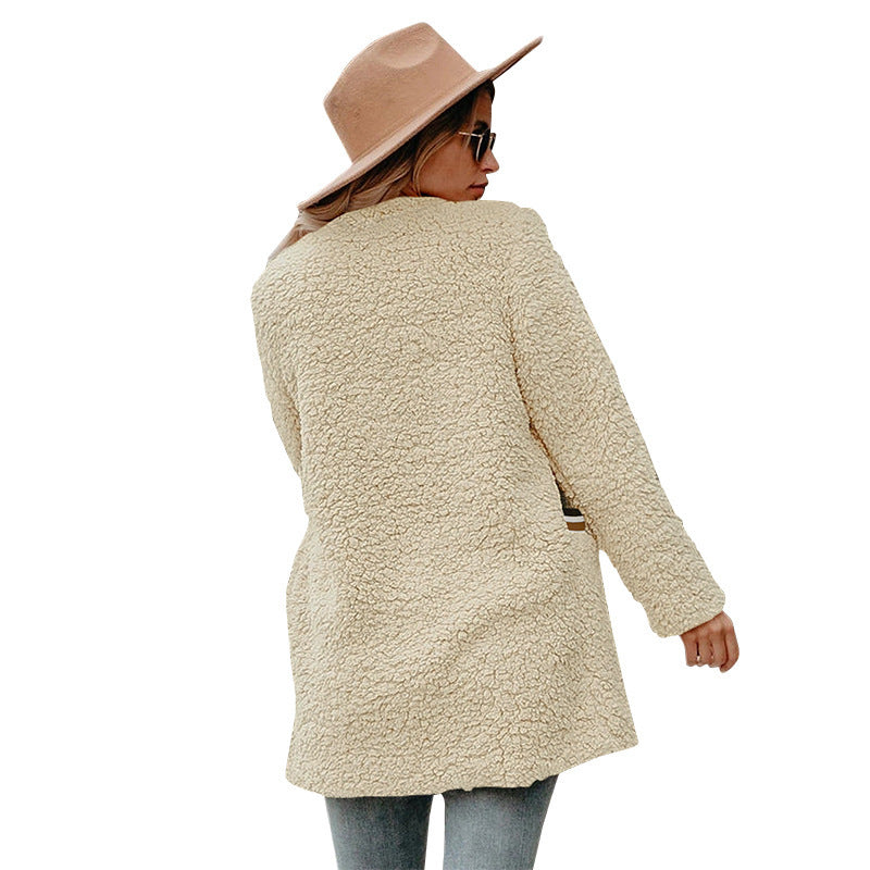 Temperament plush mid-length coat