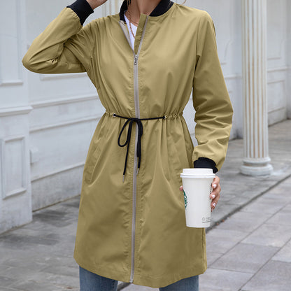 Long hooded waist trench coat