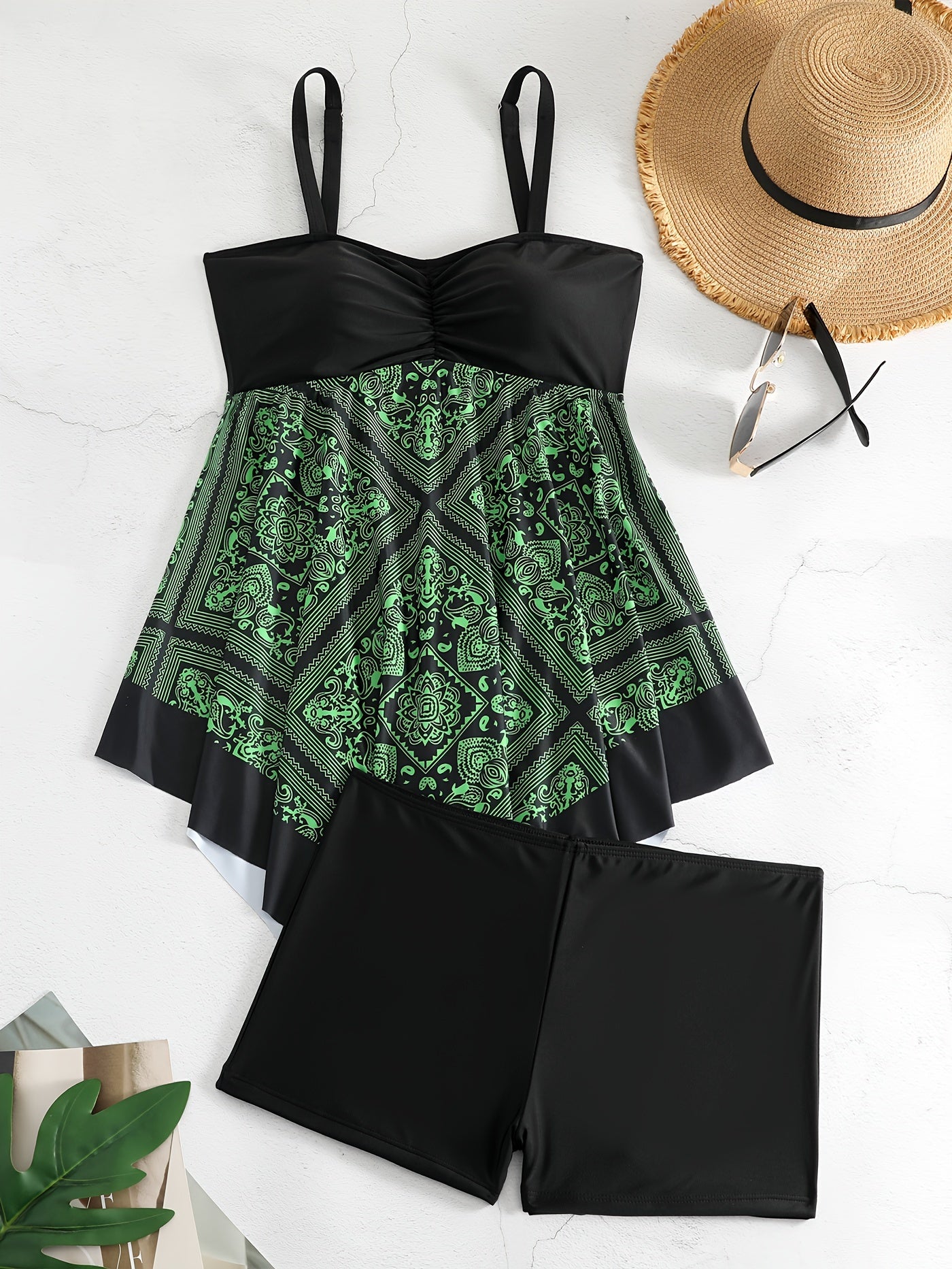 Plus Size Tribal Print One-Piece Swimsuit - Off Shoulder Bandeau Swimwear for Women