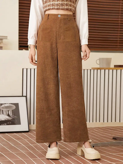 Women's Casual Straight-leg Solid Color Velvet Trousers