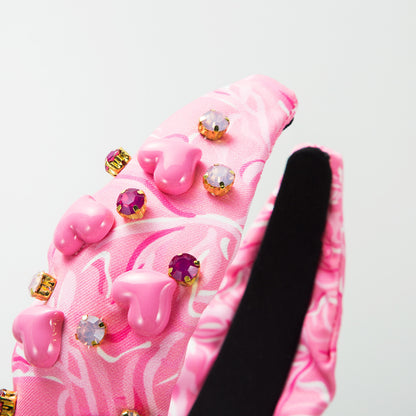 Printed Fabric Valentine's Day Headband Female Hand-stitched Gem Inlaid Love Accessories