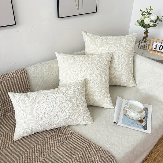 Elegant Floral Mandala Cushion Cover - Contemporary Woven Design with Zipper, Perfect for Any Room, Pillow Not Included