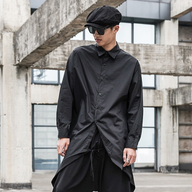 Irregular mid-length men's long-sleeved shirt