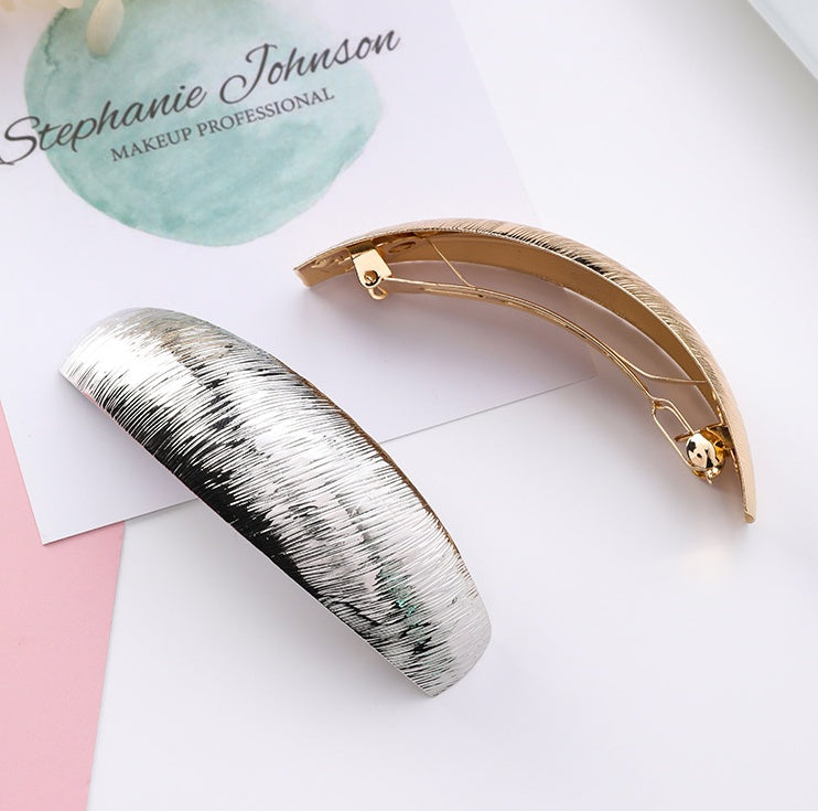 Korean New Headwear Simple Brushed Metal Curved Hair Clips Wild Elegant Horsetail Clip Small  Horizontal Clip