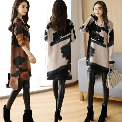 Mid-length base skirt women round neck long sleeve dress