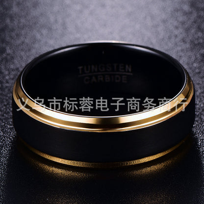 Vacuum plating black gold side tungsten steel ring men's ring jewelry in stock supply a generation of hair