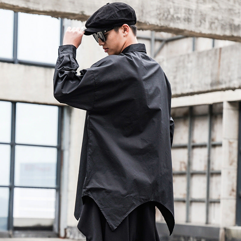 Irregular mid-length men's long-sleeved shirt