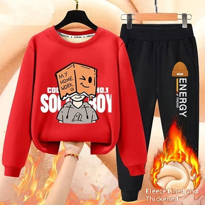 Boys' Winter Casual All-Match Fleece-Lined Thickened Outfit