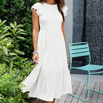 Bohemian Chiffon Midi Dress - Elegant A-Line Short Sleeve Summer Dress for Women | Available in 6 Colors