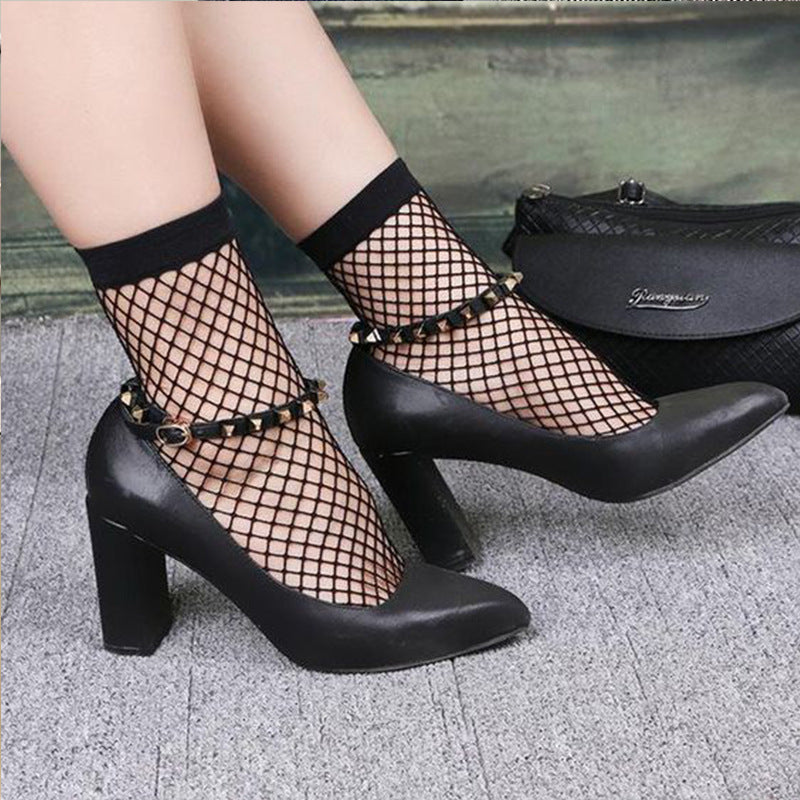 Summer Small Mesh Lace Short Net Socks Breathable Short Stockings Invisible Socks plus size Black Pearl Short Socks