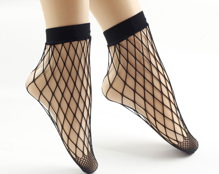 Summer Small Mesh Lace Short Net Socks Breathable Short Stockings Invisible Socks plus size Black Pearl Short Socks