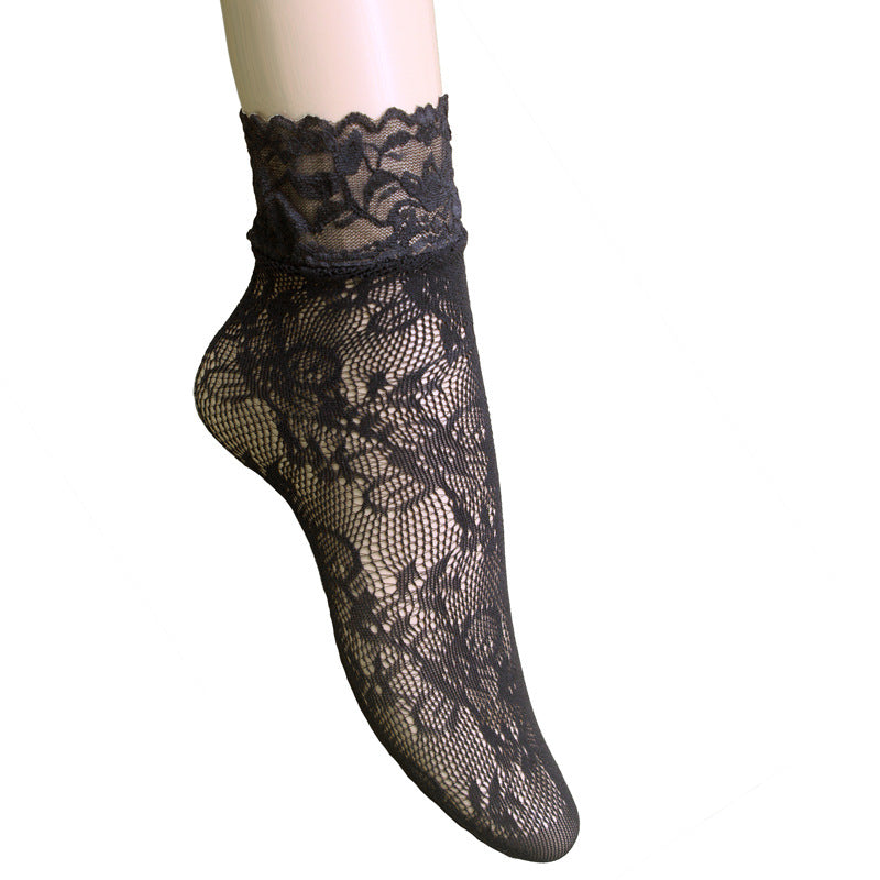 Summer Small Mesh Lace Short Net Socks Breathable Short Stockings Invisible Socks plus size Black Pearl Short Socks