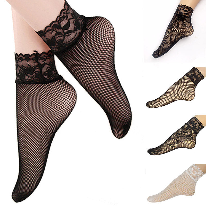 Summer Small Mesh Lace Short Net Socks Breathable Short Stockings Invisible Socks plus size Black Pearl Short Socks