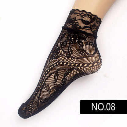 Summer Small Mesh Lace Short Net Socks Breathable Short Stockings Invisible Socks plus size Black Pearl Short Socks