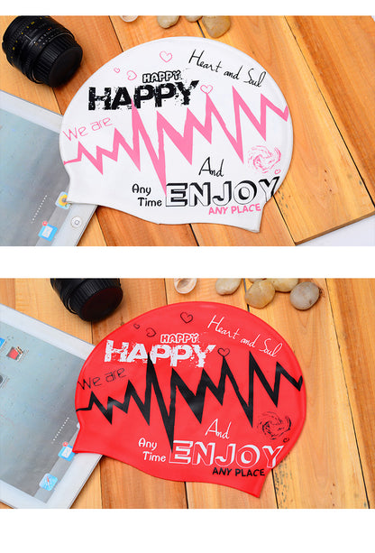 Adult silicone swimming cap waterproof unisex swimming fashion graffiti ear protection swimming cap in stock wholesale sporting goods