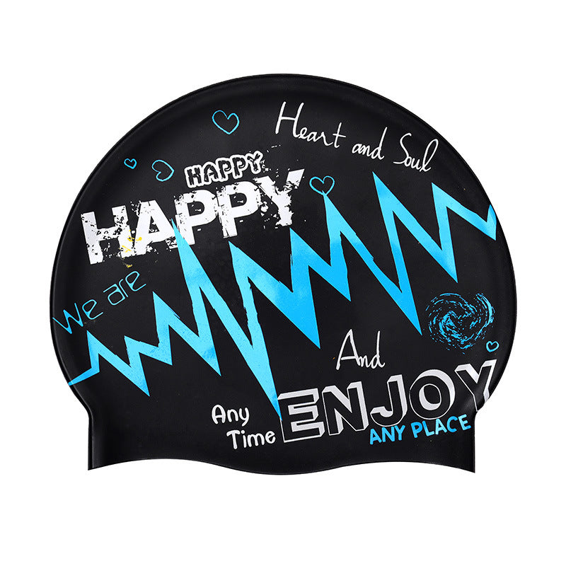 Adult silicone swimming cap waterproof unisex swimming fashion graffiti ear protection swimming cap in stock wholesale sporting goods