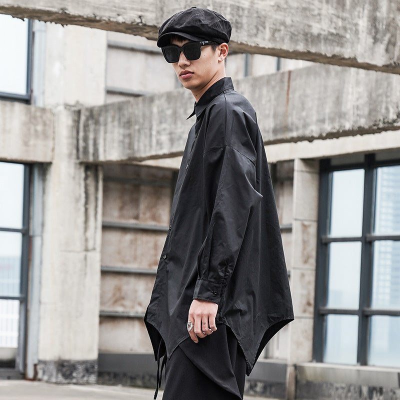 Irregular mid-length men's long-sleeved shirt