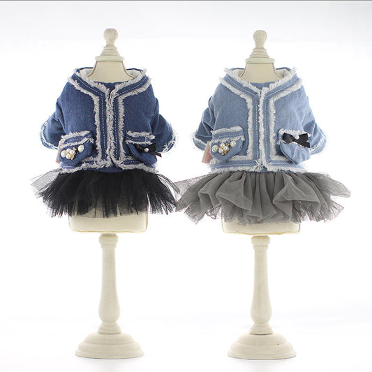 Pet small fragrant denim tutu skirt