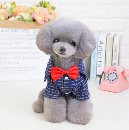 Pet Clothes New Dog Plaid Shirt European And American Suit Pet CLothes