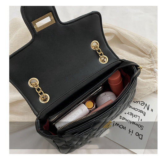 One-shoulder diamond chain crossbody all-match small square bag