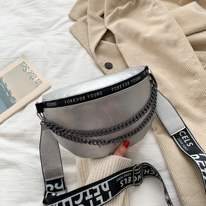 Solid color retro women's belt bag chain