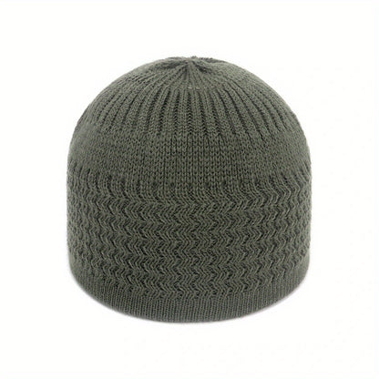 European And American Spring And Autumn Knitted Hat, Unisex Wavy Jacquard Unisex Dome Warm Beanie Cap, Muslim Pullover Knitted Hat, Ideal Choice For Gifts