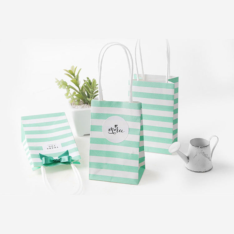Small candy color striped white kraft paper bag