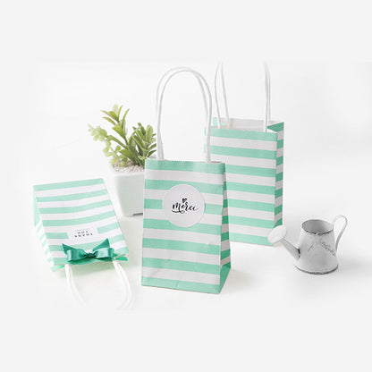 Small candy color striped white kraft paper bag