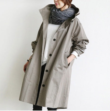 Korean Loose Solid Color British Trench Coat
