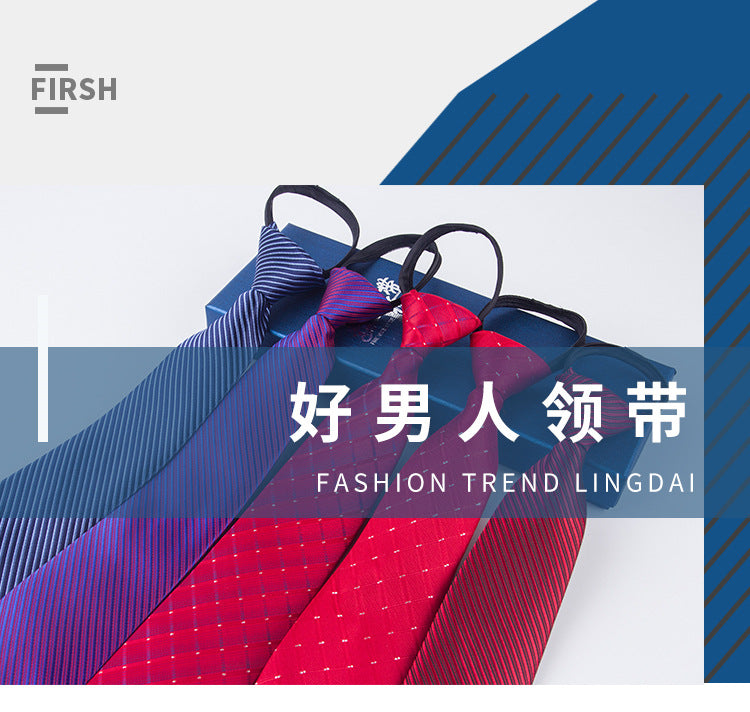 Factory In-Stock Zipper Tie Men's Formal Business 8cm Lazy Tie Red Black Striped Workplace Striped Tie