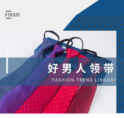 Factory In-Stock Zipper Tie Men's Formal Business 8cm Lazy Tie Red Black Striped Workplace Striped Tie